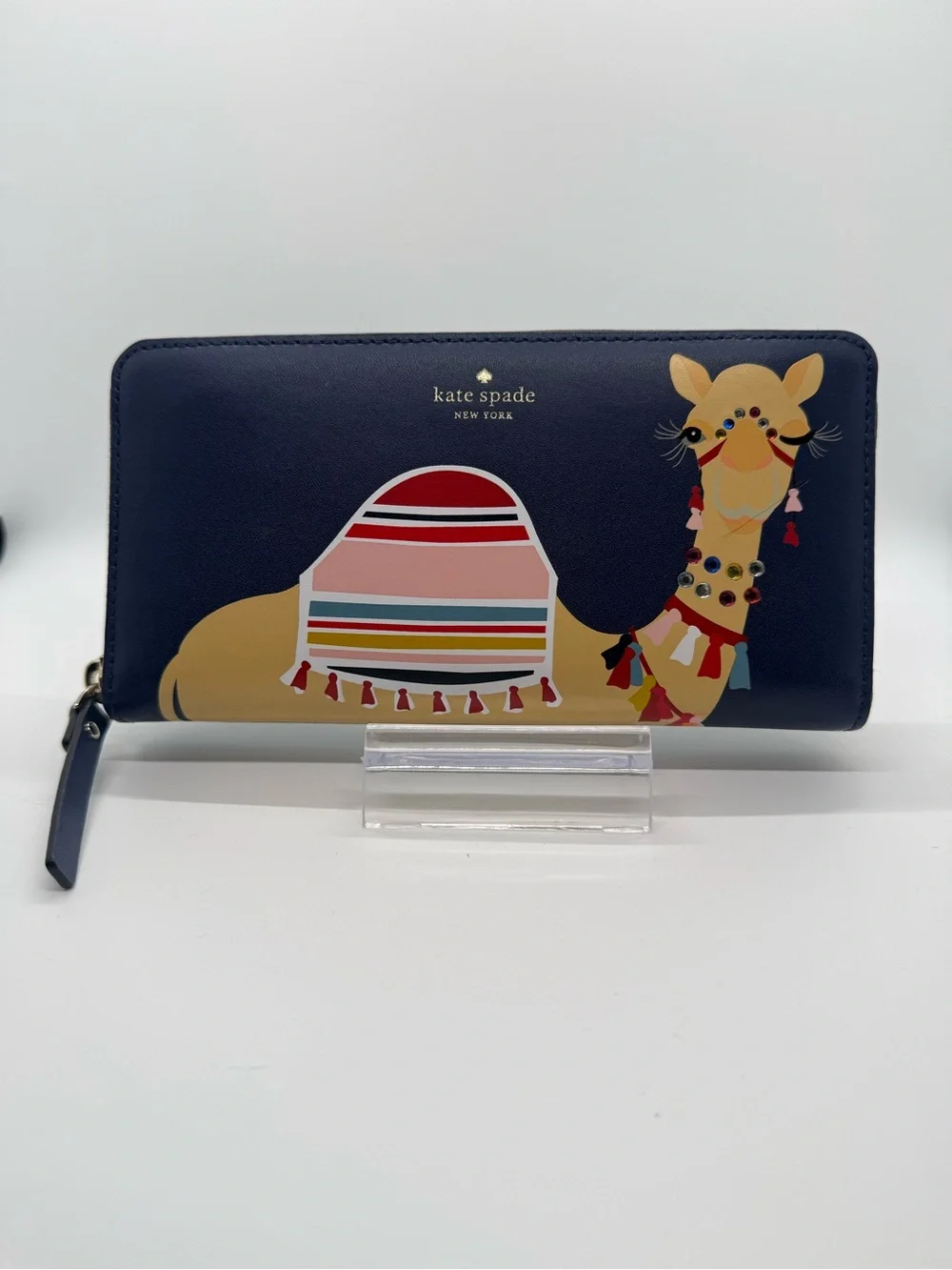 Kate Spade Spice Things Up Camel Neda Navy Leather Zip Wallet